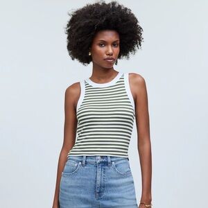 Madewell Green and White Stripe Tank Size XS